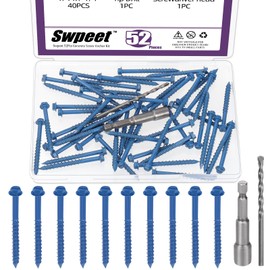 Swpeet 52 Pieces 3/16 x 2-1/4 Inch Slotted Hex Washer Head Concrete Screws Anchor with Hex Bit Socket and Drill Bit Assortment Kit, Self-Tapping Cement Screws for Anchoring to Masonry