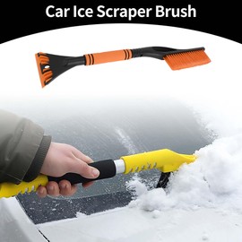 Partuto 1pc 60x11cm Universal Car Ice Scraper Brush with Broom - SUV Snow Frost Remover for Car Truck RV Windscreen Side Window Anti Crash - Plastic Orange Snow Shoveling Defrost Clearing