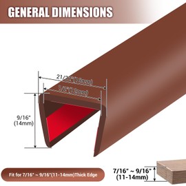 Rubber Edge Trim, Flexible Edge Banding, 1/2"(12.7mm) U Channel Furniture Edge Protector, Self Adhesive Edge Guards for Plywood, Wood, Glass Parts, 20Ft, Brown Color