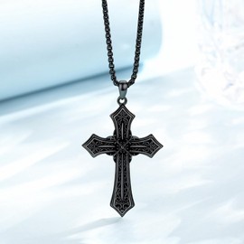 Midir&Etain Gothic Black Cross Necklace for Men Women 925 Sterling Silver Religious Pendant Faith Christian Jewellery Valentines Birthday Gifts for Christian Couple