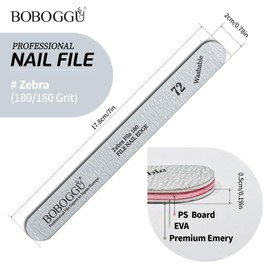 BOBOGGU 72 Korean Professional Nail Files 10PCS Double Sided Emery Board (180/180 Grit) Reusable Washable Durable Suitable for All Kinds of Nails, Zebra Color 180 Grit Nail File