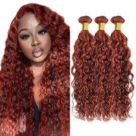 Suhkrpt Hair 16 18 20 Inch Highlight Bundles P33/350 Water Wave Human Hair Bundle Ombre Reddish Brown Ocean Weave Bundles Two Tone Color 33 Mixed With Ginger Orange Bundle