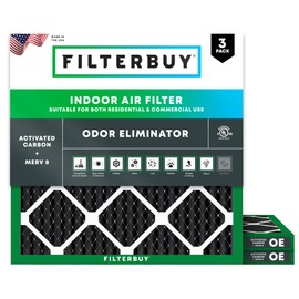 Filterbuy 12x12x1 Air Filter MERV 8 Odor & Allergy Defense with Activated Carbon (3-Pack), Electrostatic Pleated HVAC AC Furnace Filters Replacement, Made in USA (Actual Size: 11.75 x 11.75 x 0.75)