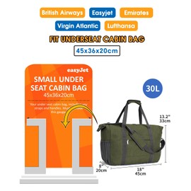 Narwey For Easyjet Aeroplane Travel Bag 45 x 36 x 20 cm Hand Luggage Foldable Weekender Travel Bag Hand Luggage Bag for Men and Women 25L, Army Green, travel bag
