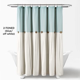 Lush Decor Linen Button Shower Curtain, 72" W x 72" L, Blue & Off White - Blue Shower Curtain Fabric - Bathroom Curtain - Farmhouse Bathroom Decor
