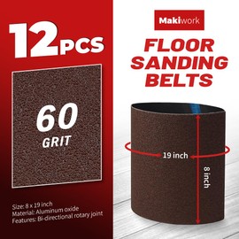 8 inch x 19 inch 60 Grit Sanding Belts, 12 Pack, EZ 8 Drum Sander Sandpaper Rolls for Woodworking and Floor Polishing, Aluminum Oxide Sander Sleeves