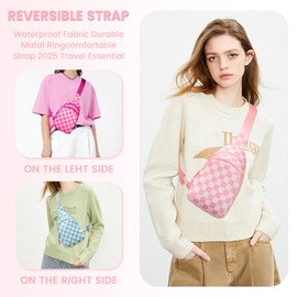 FODOKO Fashion Waist Pack for Women Stylish Plaid Pattern Adjustable Waterproof Crossbody Sling Bag,nylon quilted,Lightweight，2025 Travel Essential