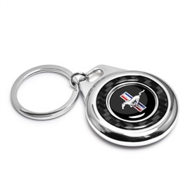 iPick Image for Ford Mustang Tri-Bar Real Black Carbon Fiber Chrome Roundel Metal Case Key Chain