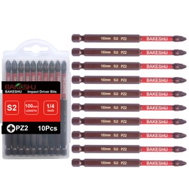 BAKESHU Pozidriv PZ2 Magnetic Impact Driver Bits, Heavy Duty Magnetic Screwdriver Bit Set,S2 Bits 100mm(10pcs)