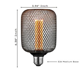 Next Glow Decorative Light Bulb Black Metal Cage Cylinder Led Light Bulbs 3.5W Equivalent 20W E26 Led Bulb Base, Dimmable, Soft Warm Vintage Edison Decorative Bulb for Home Kitchen Restaurant…