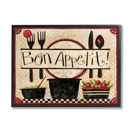Stupell Industries Bon Appetit Phrase Vintage Kitchen Cooking Charm, Design by Dan DiPaolo Black Framed Wall Art, 16x20, Tan