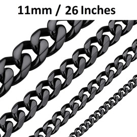 Cadoline 316L Stainless Steel Men's Jewellery 9mm 20 Inch Black Link Curb Chain Necklace For Kids