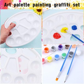 KOLZEMV Paint Palettes, 3 Pieces Mixing Palette, School Mixing Palette, Painting Palette with 4 Pieces Brushes for Painting and Crafts, White