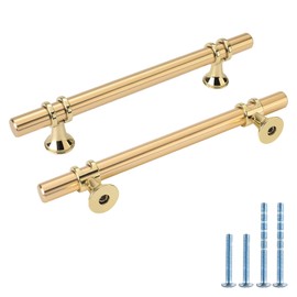 Rergy 5 Pack Brushed Brass Cabinet Pulls Gold Cabinet Pulls 5in(128mm) Kitchen Cabinet Handles Gold Drawer Pulls Dresser Drawer Handles for Cabinets Zinc Alloy