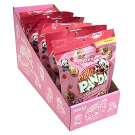 Meiji Hello Panda Cookies, Strawberry Crème Filled, Resealable Package - 7 oz, Pack of 6 - Bite Sized Cookies with Fun Panda Sports