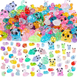 gyoyede 150pcs Luminous Mini Resin Animals,Tiny Animals Glow in The Dark Miniature Resin Animal Figures Bulk,Mini Panda Duck Dolphin Rabbit for Fairy Garden Micro Landscape Aquarium Dollhouse Decor