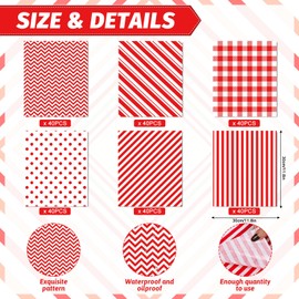 Whaline 240Pcs Christmas Wax Paper Red Stripe Plaid Wave Polka Dots Deli Paper Xmas Sandwich Wrapping Tissue Picnic Basket Liner for Food Baking Kitchen Party, 9.8 x 8.3 Inch