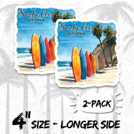 Santa Cruz California Magnet 4 Inch 2-Pack Surf Coastal – Strong Vinyl Decorative Travel Magnets for Fridge Locker Kitchen Office – Cute Fun Aesthetic Cool Durable & Long-Lasting Souvenir ID44999