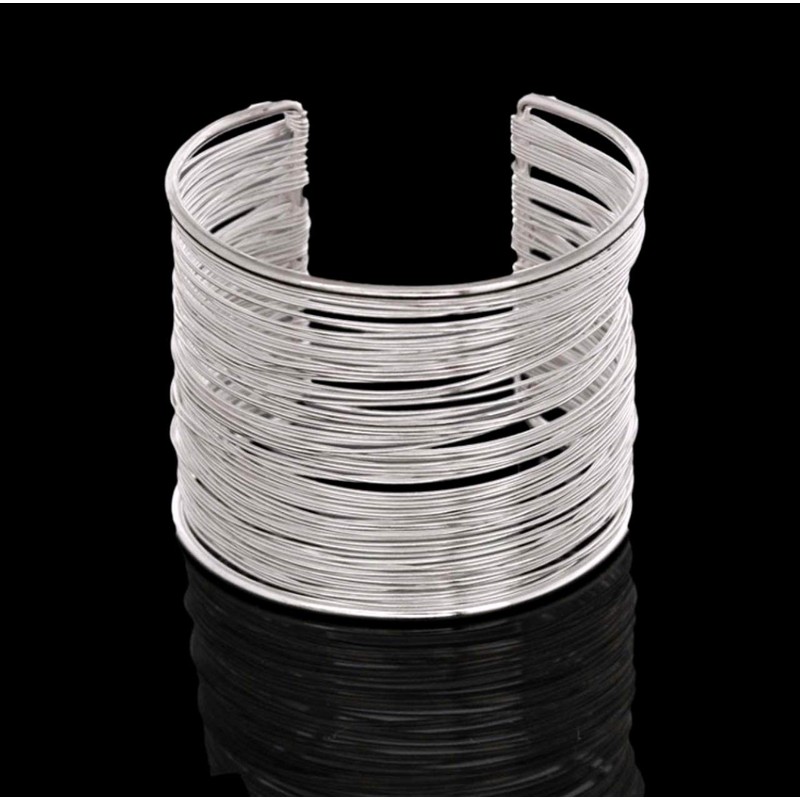 T Waikikaku Coil Women's Wide Silver Casual Accessory Bangle, Zinc,