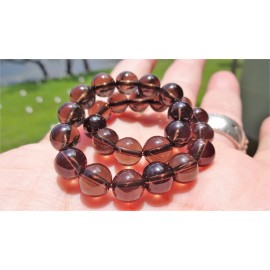 RAYON SMOKY QUARTZ CRYSTAL Bead Bracelet for Men Stretch 8mm 8" inch