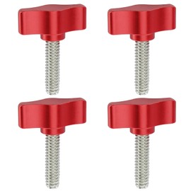 HARSKIYER 4 Pcs 1/4-20 x 1 Inch Thumb Screws, Stainless Steel Thread with Red Aluminum Knob, Thumb Screw Fasteners for Woodworking, Indoor, Outdoor and Equipment Assembly