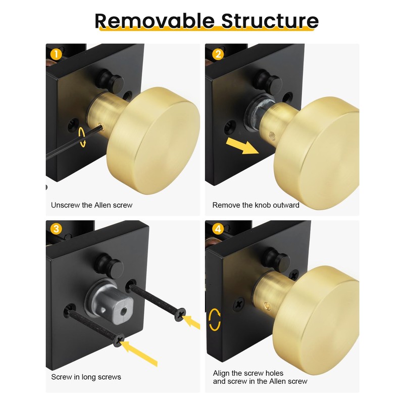 Goldenwarm 2 Pack Black Gold Interior Door Knobs, Privacy Door
