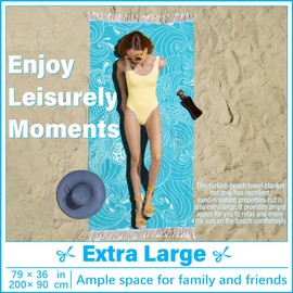 Vikumond Thin Turkish Beach Towel Lightweight Soft Cotton Extra Large XL Oversized Sand Free Sandproof Absorbent Quick Dry Towels Cloud Bath Pool Travel Compact Essentials Accessories for Adult Gifts