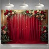 Red Rose and Gold Glitter Background Banner for Photo Booth,