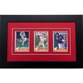 Trading Card Frame for 3 Trading Standard Cards with Red (White Trim) Matting and Black Frame