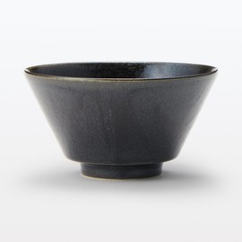 Mu-in Ryohin Mino-yaki Rice Bowl, Black Glaze, Approx. Diameter 12.7 cm 83993528