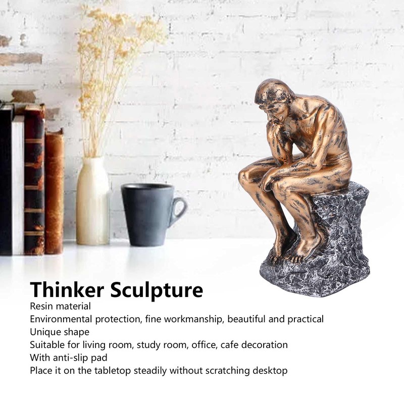 HERCHR Statue Bronze The Thinker Man Bronze Sculpture, Deep Contemplation