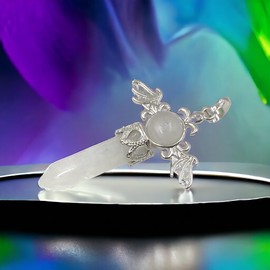 Steinfixx® - Gemstone Hexagon Cross Chain - Generator - 6x Faceted Hexagon with Energy Tip in the Shape of a Cross with Additional Gemstone Ball | Top Quality, Silver-plated stainless steel healing