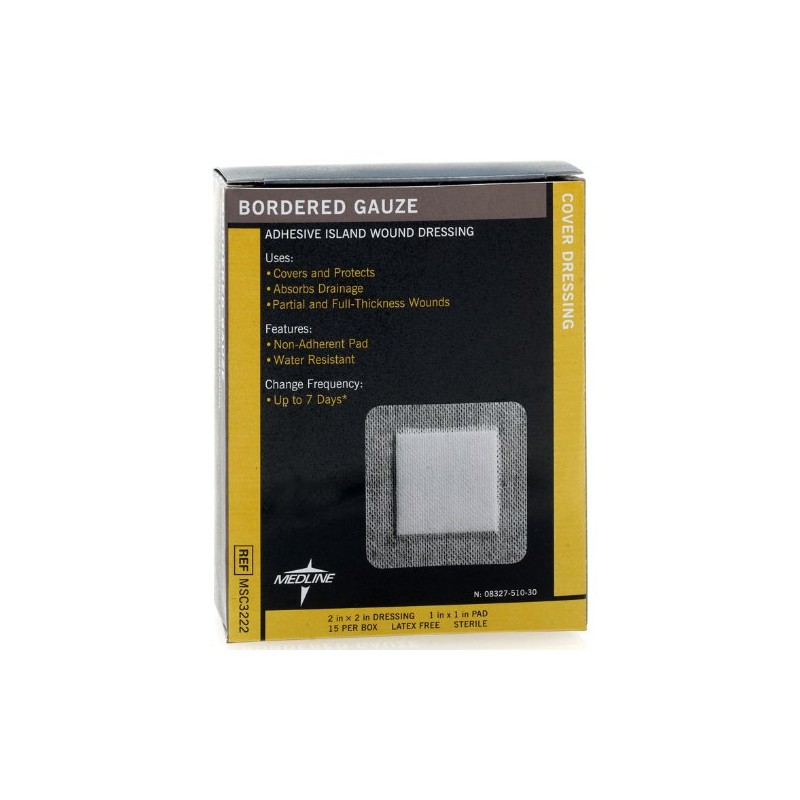Medline Bordered Gauze, 2" x 2" Adhesive Island Wound Dressing,