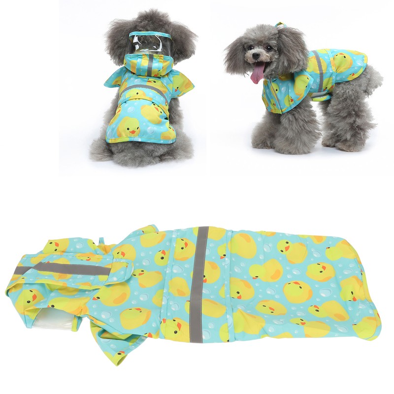 Pet Rain Jacket Duckling Pattern Waterproof Reflective Adjustable 4 Legs