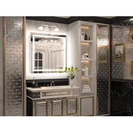 Keonjinn Bathroom LED Mirror 30 x 30 Inch Frontlit and Backlit, Stepless 3 Colors Temperature & Dimmable Square Wall Mirror, UL Listed LED Driver, Double LED Strips, Anti-fog Tempered Glass LED Mirror