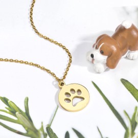 Lauren-Spencer Dog Paw Necklace Cute Animal Necklace Dainty Paw Print Pendant Necklace Dog Themed Memorial Necklace Jewelry for Women Pet Lovers Dog Mom Gifts (Gold-Circle Pendant)