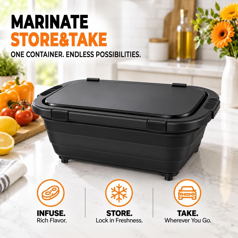 XL Collapsible BBQ Prep Tub with Locking Lid and Cutting