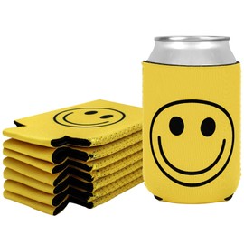 Whaline 8Pcs Smile Face Beer Can Sleeve 12oz Yellow Happy Face Can Cooler Cover One Happy Dude Neoprene Insulated Thermocooler for Beverage Bottle Party Decor
