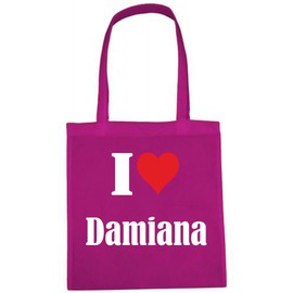 Reifen-Markt I Love Damiana Shopping Bag School Bag Gym Bag 38 x 42 cm in Black or White, pink