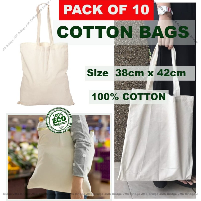 JMS Bridge Premium Natural Cotton Shopping Tote Bags -Eco-Friendly Plain
