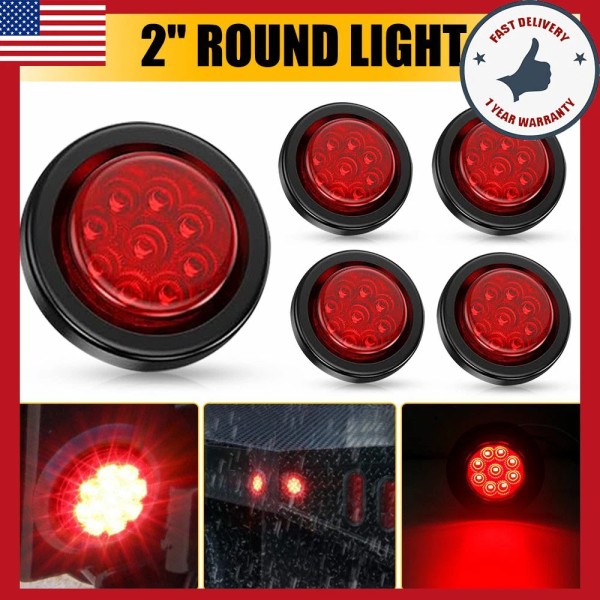 Unbranded 5pcs 2" Inch DOT Red Round Trailer 9 LED