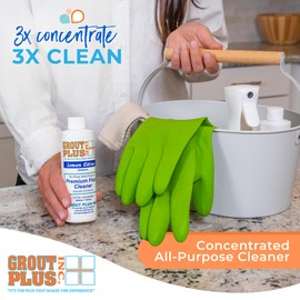 GROUT PLUS Premium Floor Cleaner, All Purpose Multi Surface Cleaner & Optically Enhanced Brightener, Neutral pH, 3X Strength, No Rinse - Lemon Citrus, 8 Oz for 1 Gal