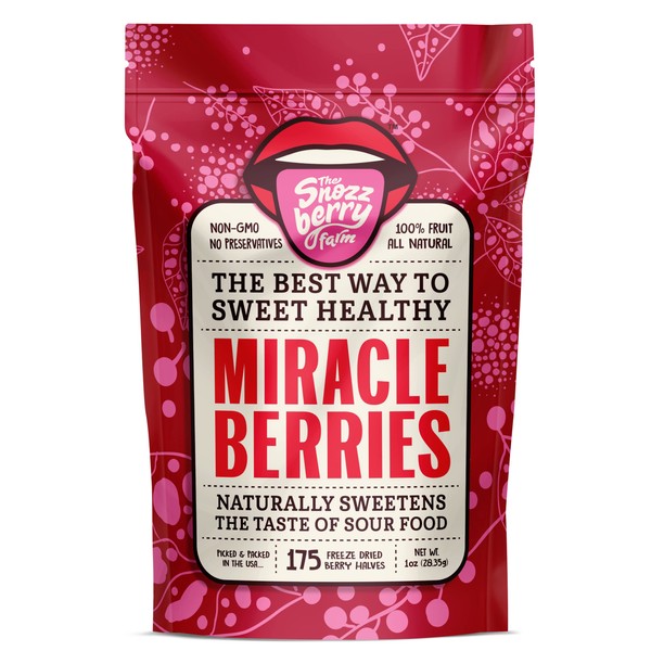 Miracle Berries by Snozzberry Farm | 175 berry halves | Freeze-dried, Grown in the USA | Turn Sour Sweet | Buy Bulk And Save
