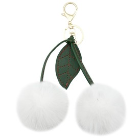 Sqzrpomddy Cherry Keychain, Keychain, Cute, Fluffy, Keyring, Hanging Bag, Cute Backpack, Pom Pom, Pendant, Faux Fur Accessory, white