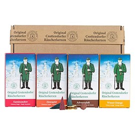 Crottendorfer Incense Cones - Cinnamon Apple, Fireplace Magic, Winter Orange, Advent Scent, Pack of 4 - in Gift Packaging with Brass Plate (4 x 24 Pieces)