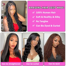 Human Braiding Hair for Boho Braiding, Deep Wavy Bulk Human Hair for Braiding, 40 cm, 16 Inches, Brazilian Curly Human Braiding Hair without Weaving, Natural Black Dyeing