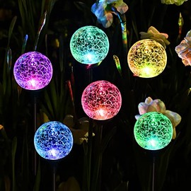 SOLPEX Solar Lights Garden，6 Pack Solar Lights Outdoor Waterproof，Multi-Color Changing Garden Spheres Large Outdoor， Cracked Glass Ball LED Lights for Solar Garden Decorations, Solar Stake Lights