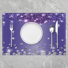 45x30cm Glitter Diamond Table Place Mats, Silver Lavender Shiny Placemats Set of 4 Luxury Texture Colorful Bling Modern Placemat for Kitchen Dining Table Indoor Outdoor