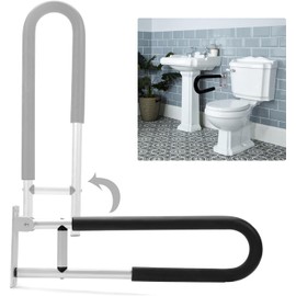 KUAFU 23.6 Inch Handicap Grab Bars Flip Up Folding Toilet Grab Bar Rails Bathroom Safety Bar Hand Support for Disabled Elderly Pregnant Woman Wall Mounted Aluminum Silver