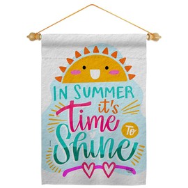 Ornament Collection Time to Shine Garden Flag Set Wood Dowel Summer Fun in The Sun Beach Pool Luau Tropical Party Season Outdoor Summertime Sunny House Banner Small Yard Gift Double-Sided, Made In USA